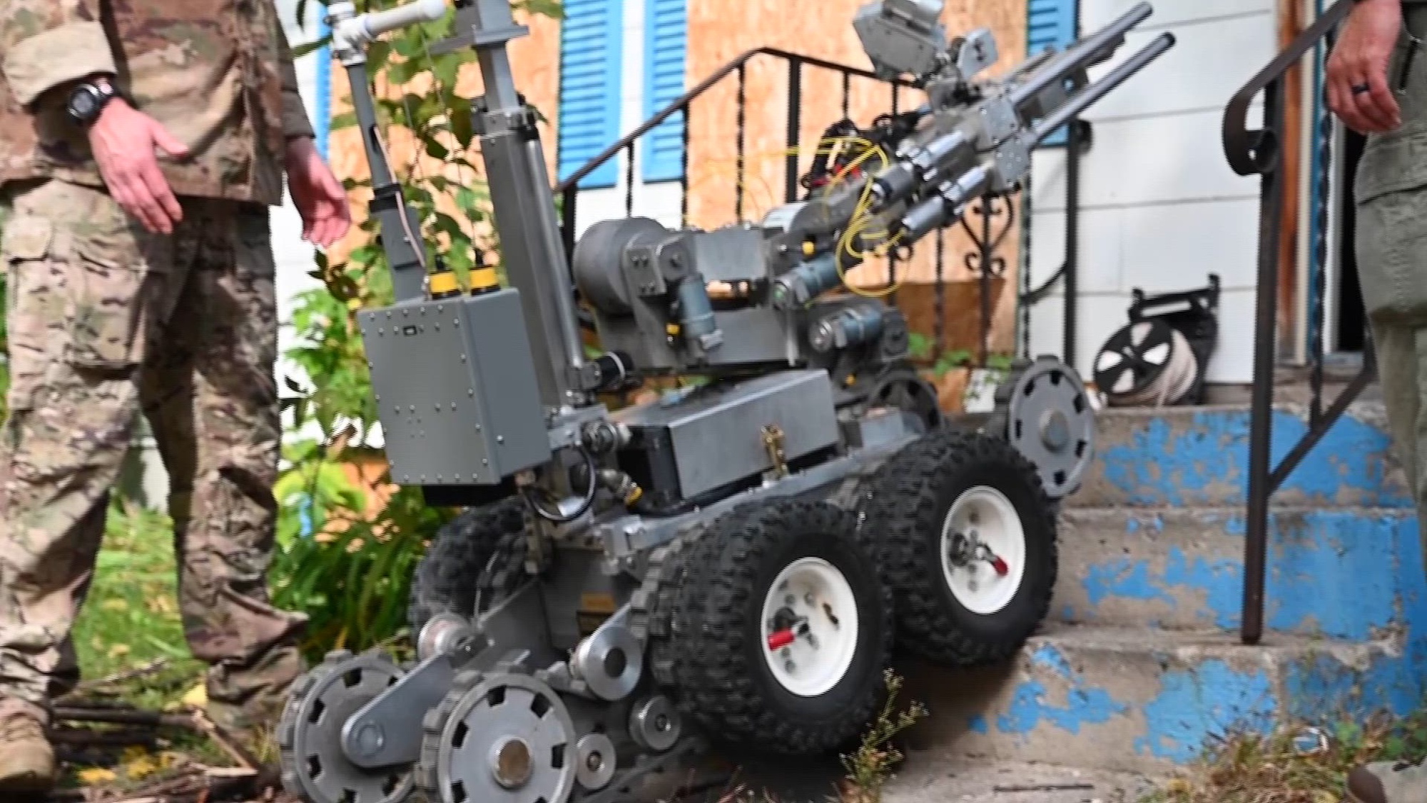 Members of the 119th Wing Explosive Ordinance Disposal (EOD) conducted a joint training exercise with the Red River Valley Bomb Squad where they worked with robots in a simulated home made explosive lab scenario in Moorhead, Minn. on September 28, 2023.
