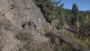 Marines with the Mountain Leaders Course climb and rappel down ‘Big Face’ during MTX 1-24