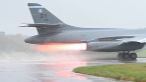 U.S. B-1B Lancers depart RAF Fairford for missions during BTF 24-1