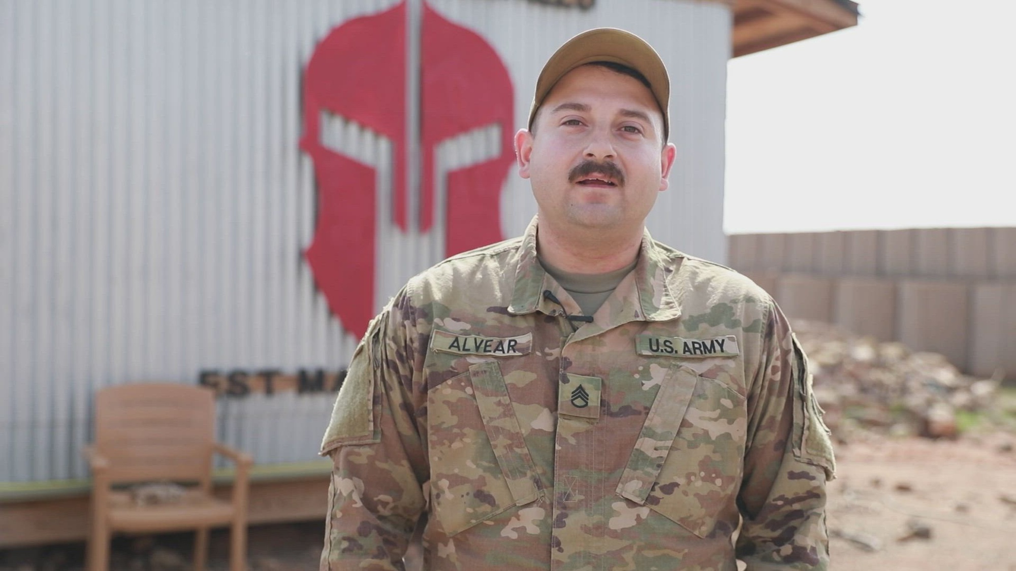 Staff Sgt. Christopher Alvear, from Edmond, Oklahoma, gives a Veteran&#39;s Day shout out while deployed to the Horn of Africa with Task Force Tomahawk. (Oklahoma National Guard video by Sgt. Haden Tolbert)