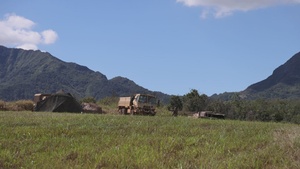 Soldiers with the 84th Engineer Battalion, 130th Engineer Brigade, 8th Theater Sustainment Command, construct notional obstacles and fighting positions alongside 25th Infantry Division during JPMRC 24-01