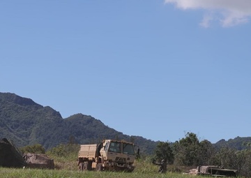 Soldiers with the 84th Engineer Battalion, 130th Engineer Brigade, 8th Theater Sustainment Command, construct notional obstacles and fighting positions alongside 25th Infantry Division during JPMRC 24-01