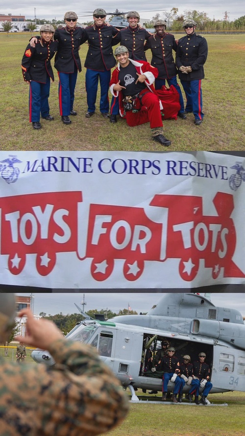 Toys For Tots Santa Fast Ropes to Deliver Gifts