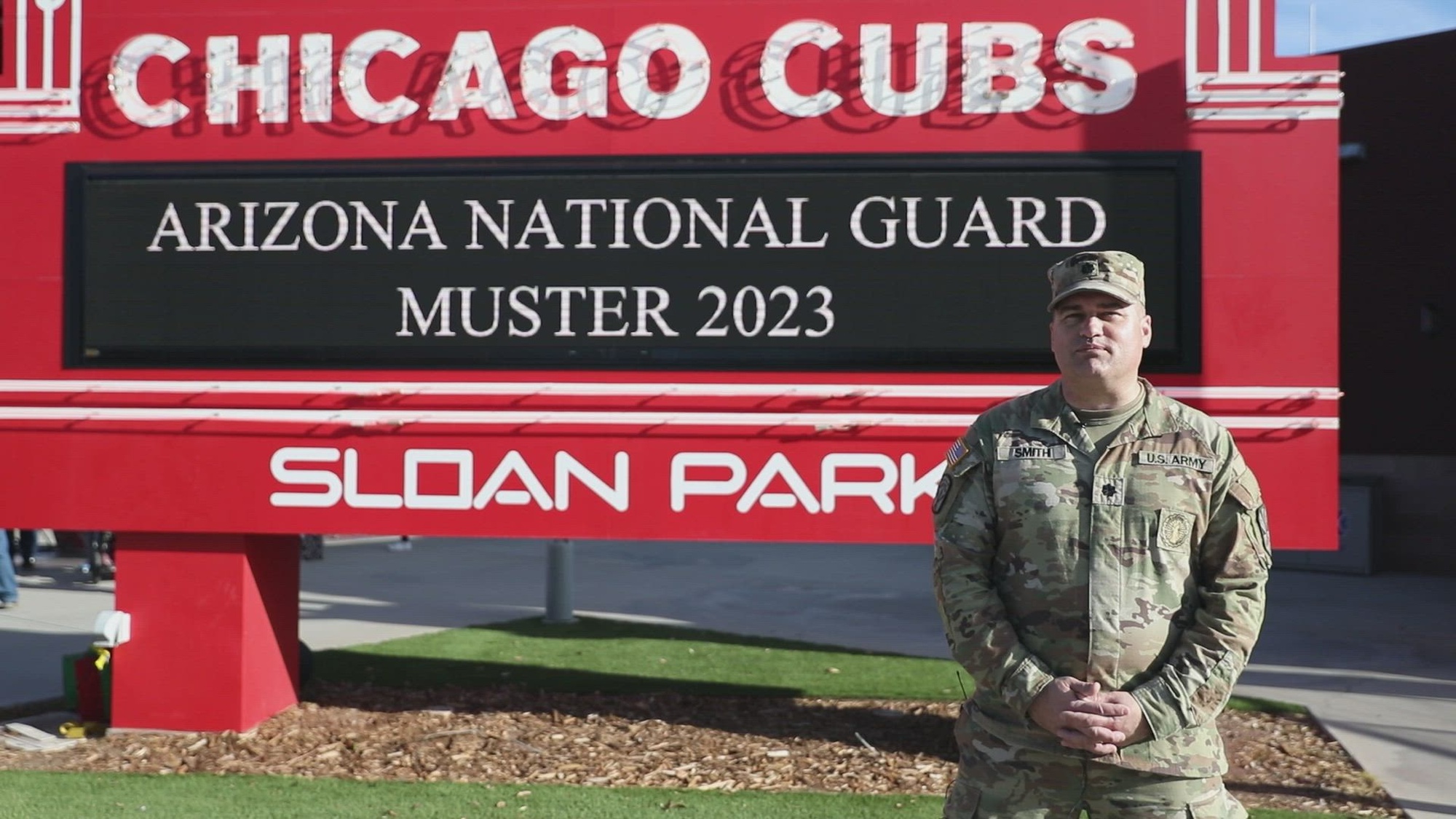 Lieutenant Colonel Gordan Smith, director of military support for Joint Task Force Arizona Wesley talks about the 2023 Muster and Celebration of Service at Sloan Park, Mesa, Ariz. on December 3, 2023. More than 3,800 Citizen-Soldiers and Airmen stand united in a patriotic muster celebrated since 1636 when America&#39;s first colonial militia assembled in Salem, Massachusetts to provide accountability of our militia to the Governor of Arizona and its citizens while honoring the service and sacrifice of our military community. (U.S. Arizona Army National Guard video released by Staff Sgt. Tinisha Mellein)