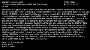 JTF-RH Resumes Defueling Red Hill Bulk Fuel Storage Facility