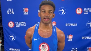 Pfc. Obed Bartee-El of the U.S. Army World Class Athlete Program talks after his 176-pound semifinal