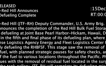 Joint Task Force-Red Hill Announces RHBFSF Gravity Defueling Complete