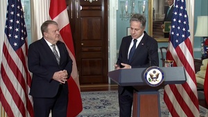 Secretary of State Antony J. Blinken participates in a Defense Cooperation Agreement Signing Ceremony with Danish Foreign Minister Lars Rasmussen