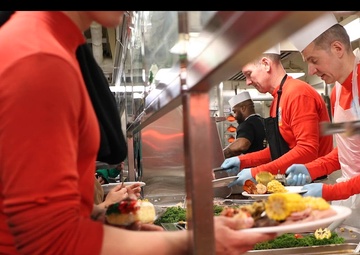 USS Gerald R. Ford Sailors Enjoy Christmas Dinner Deployed in the Mediterranean Sea