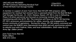 JTF-RH Continues Defueling Residual Fuel of Red Hill Bulk Fuel Storage Facility