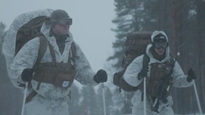 U.S. Marines hike in snowy conditions in Norway (B-Roll)