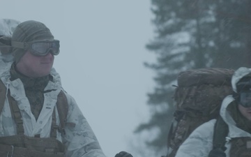 U.S. Marines hike in snowy conditions in Norway (B-Roll)