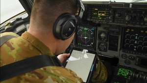 C-17 Globemaster II pilots assigned to the 14th Airlift Squadron conduct pre-flight checks in preparation for exercise Bamboo Eagle 24-1