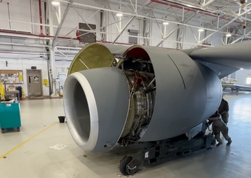 Selfridge Air National Guard Base Airmen Remove Jet Engine from KC-135T Aircraft