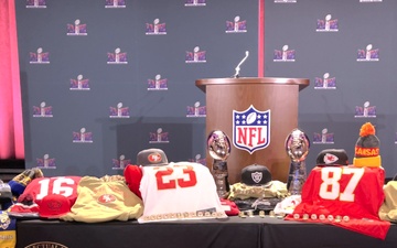 IPR Press Conference Display Seized Super Bowl Merchandise