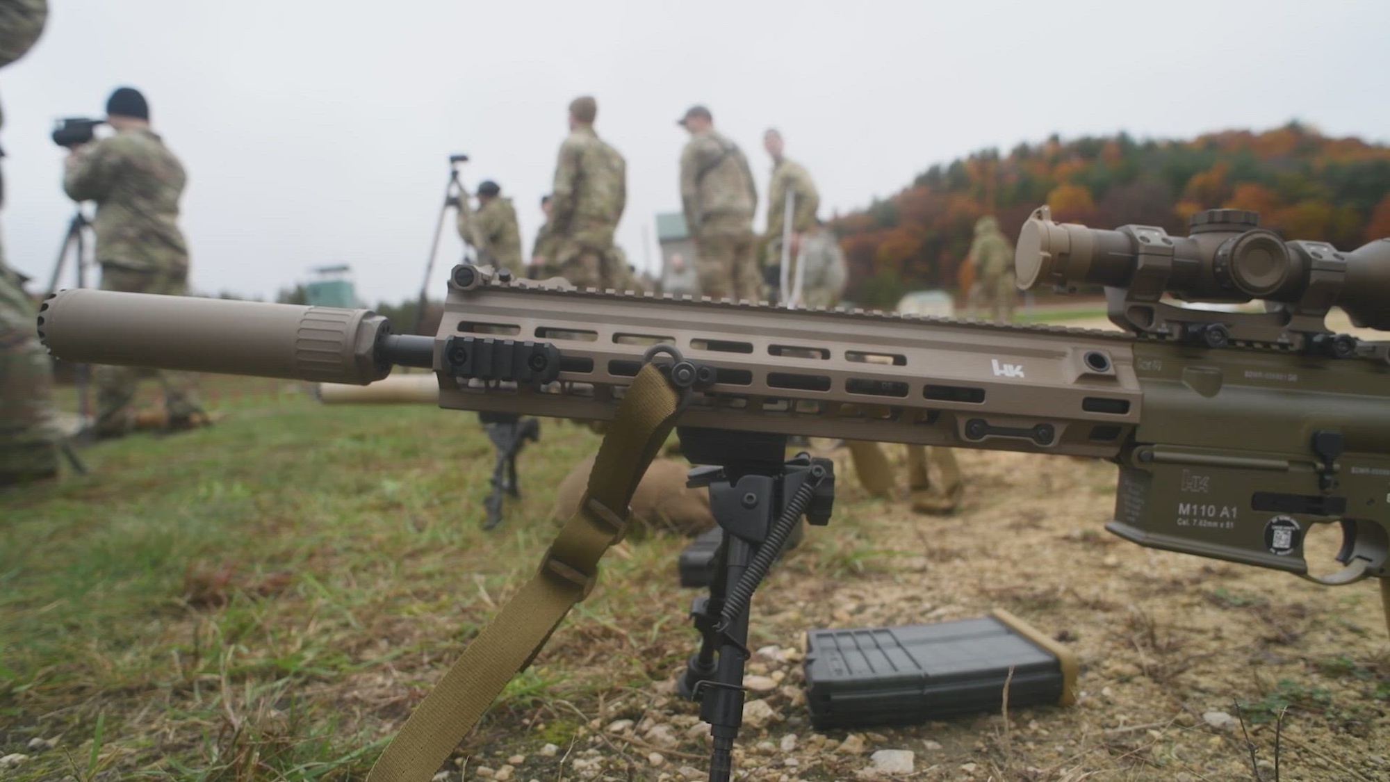 Soldiers from the 32nd Infantry Brigade train using the Squad Designated Marksman Rifle (SDM-R) at Fort McCoy, Wis., Oct. 27, 2023. The SDM-R is an American designated marksman rifle used by the United States Army. It is essentially a heavily modified M16 rifle designed to provide U.S. Army designated marksmen greater accuracy and firepower at longer ranges, increasing an infantry squad&#39;s effective range to up to 600 meters. U.S. Army video by Kevin W. Clark