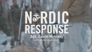 Sgt. Gavin Roblez speaks on reenlistment and cold-weather training during Exercise Nordic Response 24