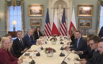 Secretary of State Antony J. Blinken meets with Polish Foreign Minister Radoslaw Sikorski at the Department of State