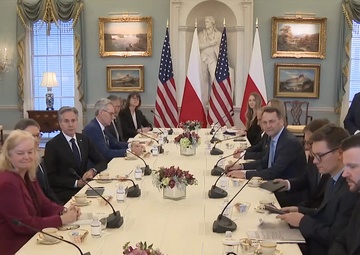 Secretary of State Antony J. Blinken meets with Polish Foreign Minister Radoslaw Sikorski at the Department of State