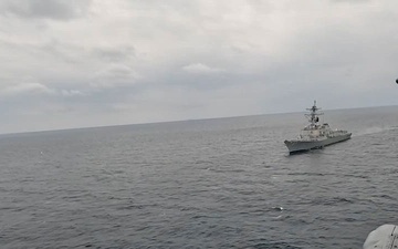 Video - Aerial Pass of USS Mason in the Red Sea During Operation Prosperity Guardian with Helo in Frame