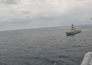 Video - Aerial Pass of USS Mason in the Red Sea During Operation Prosperity Guardian with Helo in Frame