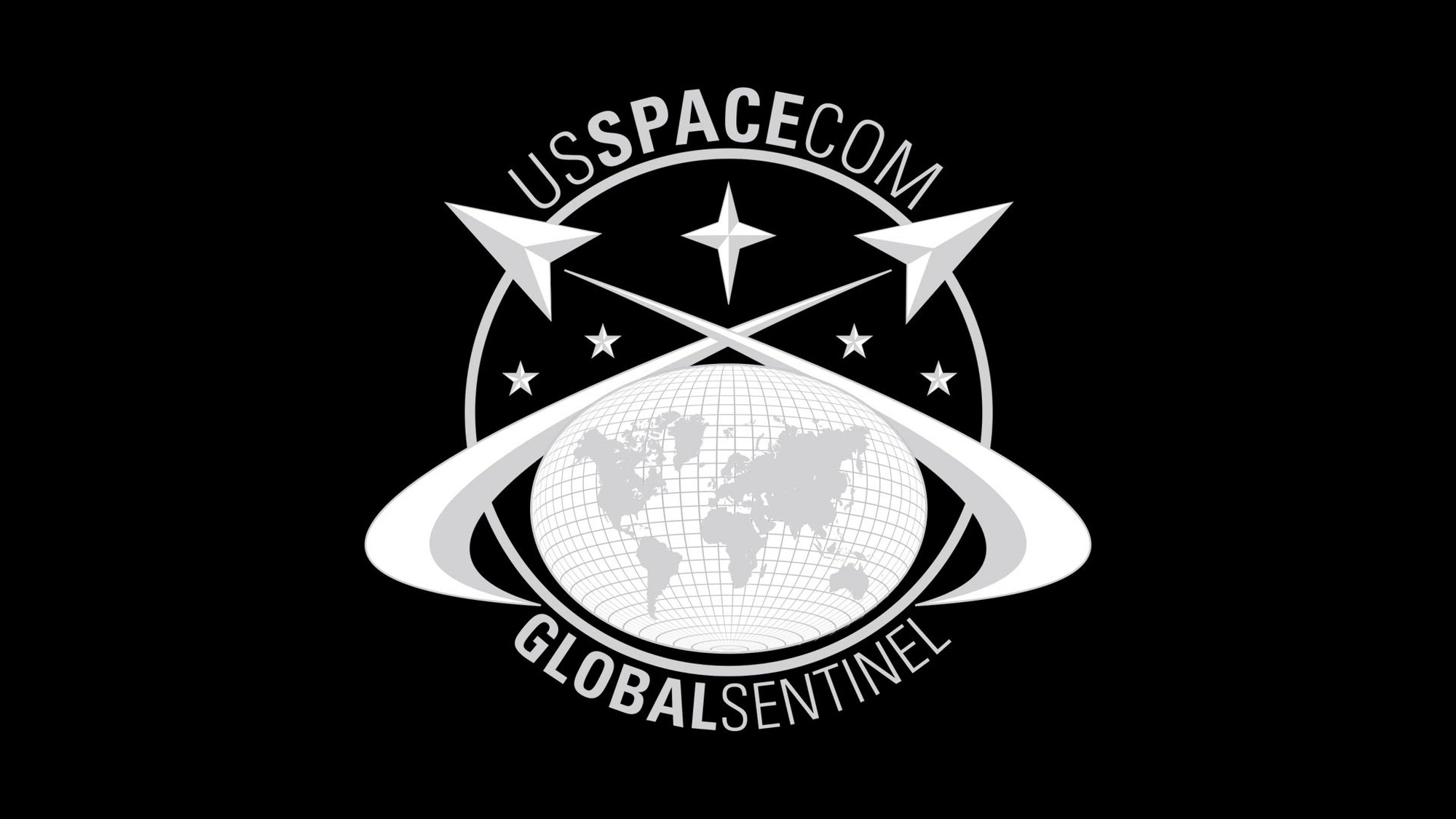 A Global Sentinel 2024 logo featuring a globe, stars and curved arrows rendered in white against a black background.