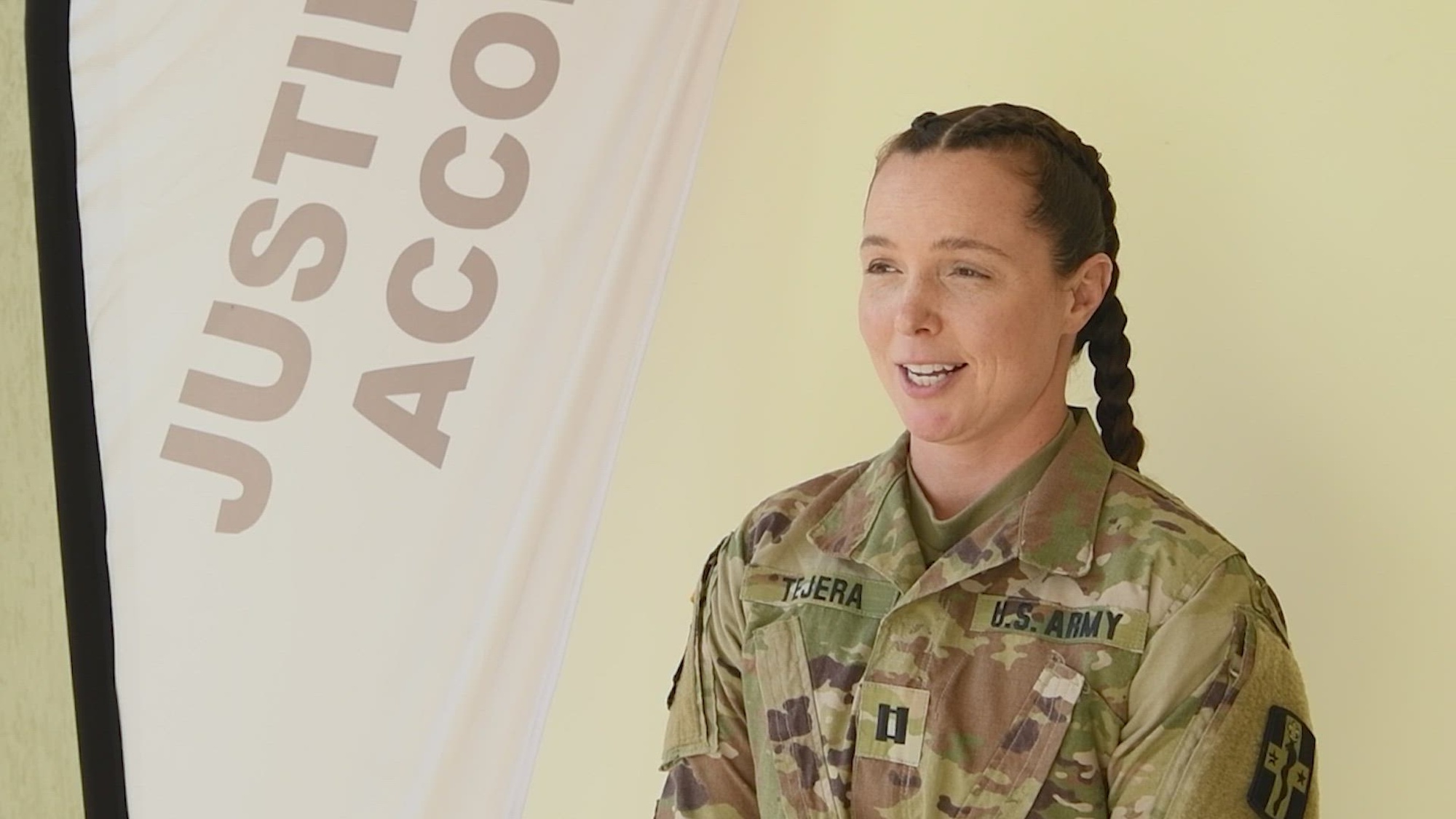 U.S. Army Capt. Paige Tejera, 628 Forward Resuscitative Surgical Detachment, a U.S. Army Reserve unit out of San Antonio, Tx., discusses her career, Women’s History Month, and her work at Justified Accord (JA24) at the Counter Insurgency Terrorism and Stability Operations Training Centre, Nanyuki, Kenya, February 29, 2024. JA 2024 is U.S. Africa Command's largest exercise in East Africa, running from Feb. 26 - March 7. Led by U.S. Army Southern European Task Force, Africa (SETAF-AF), and hosted in Kenya, this year's exercise will incorporate personnel and units from 23 nations. This multinational exercise builds readiness for the U.S. joint force, prepares regional partners for UN and AU mandated missions, and increases multinational interoperability in support of humanitarian assistance, disaster response and crisis response. (U.S. Department of Defense video by Army Staff Sgt. Willie Reese IV)