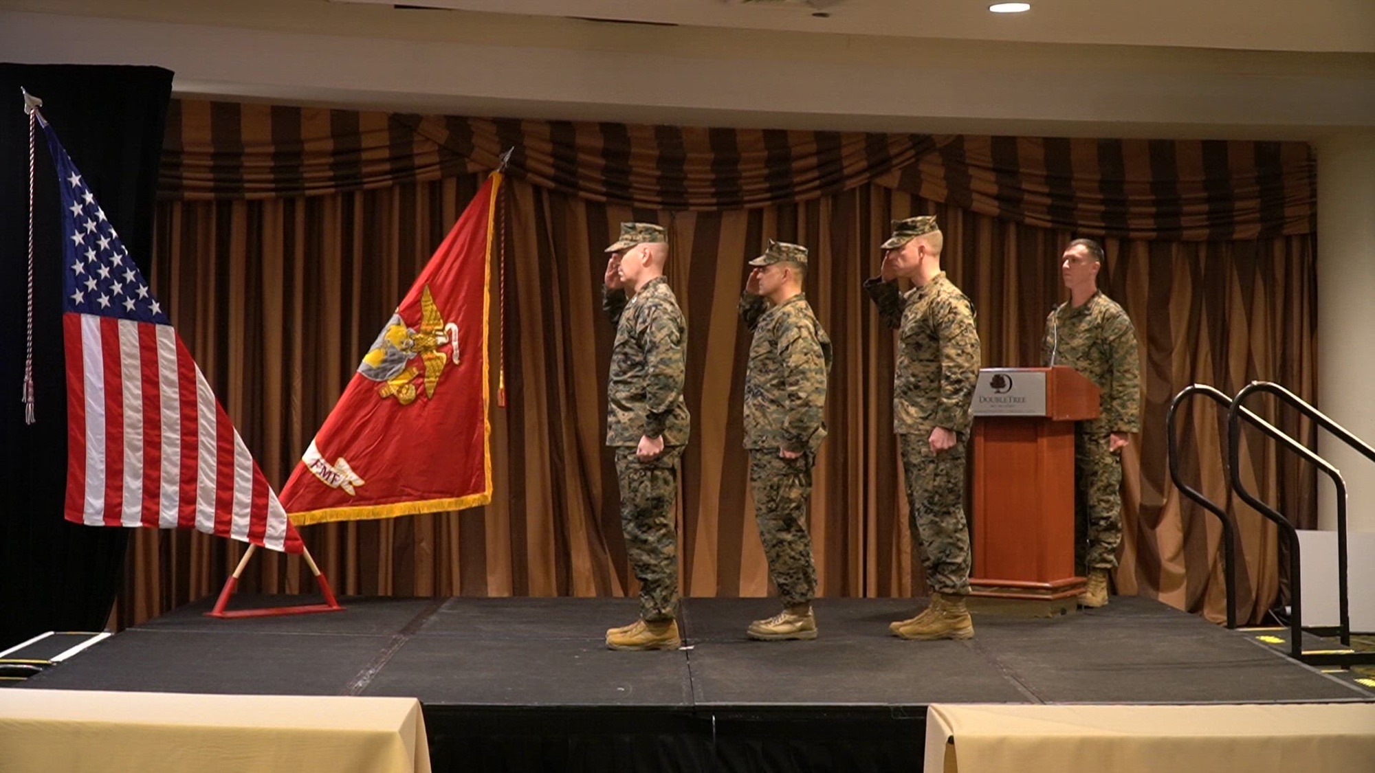 U.S. Marines with the Marine Innovation Unit (MIU), U.S. Marine Corps Forces Reserve, participate in a Senior Enlisted Advisor Post and Relief Ceremony in Arlington, Virginia, March 1, 2024. The Post and Relief Ceremony serves as the official changeover between the unit's senior enlisted advisors, honoring U.S. Marine Corps Sgt. Maj. Robert Lusk, outgoing senior enlisted advisor with MIU, while offering the opportunity for Master Gunnery Sgt. David Arellano, incoming senior enlisted advisor with MIU, to introduce himself to the Marines now under his charge. Stood up in March 2022, MIU leverages existing Marine talent in order to: accelerate the adoption of advanced capabilities; transform Naval Service capacity for technology employment; and retain and invest in Total Force human capital. (U.S. Marine Corps video by Capt. Kevin P. Stapleton)