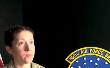 Master Sgt. Carrie McWatters and Master Sgt. James Barnard discuss the history of the 566th Air Force Band