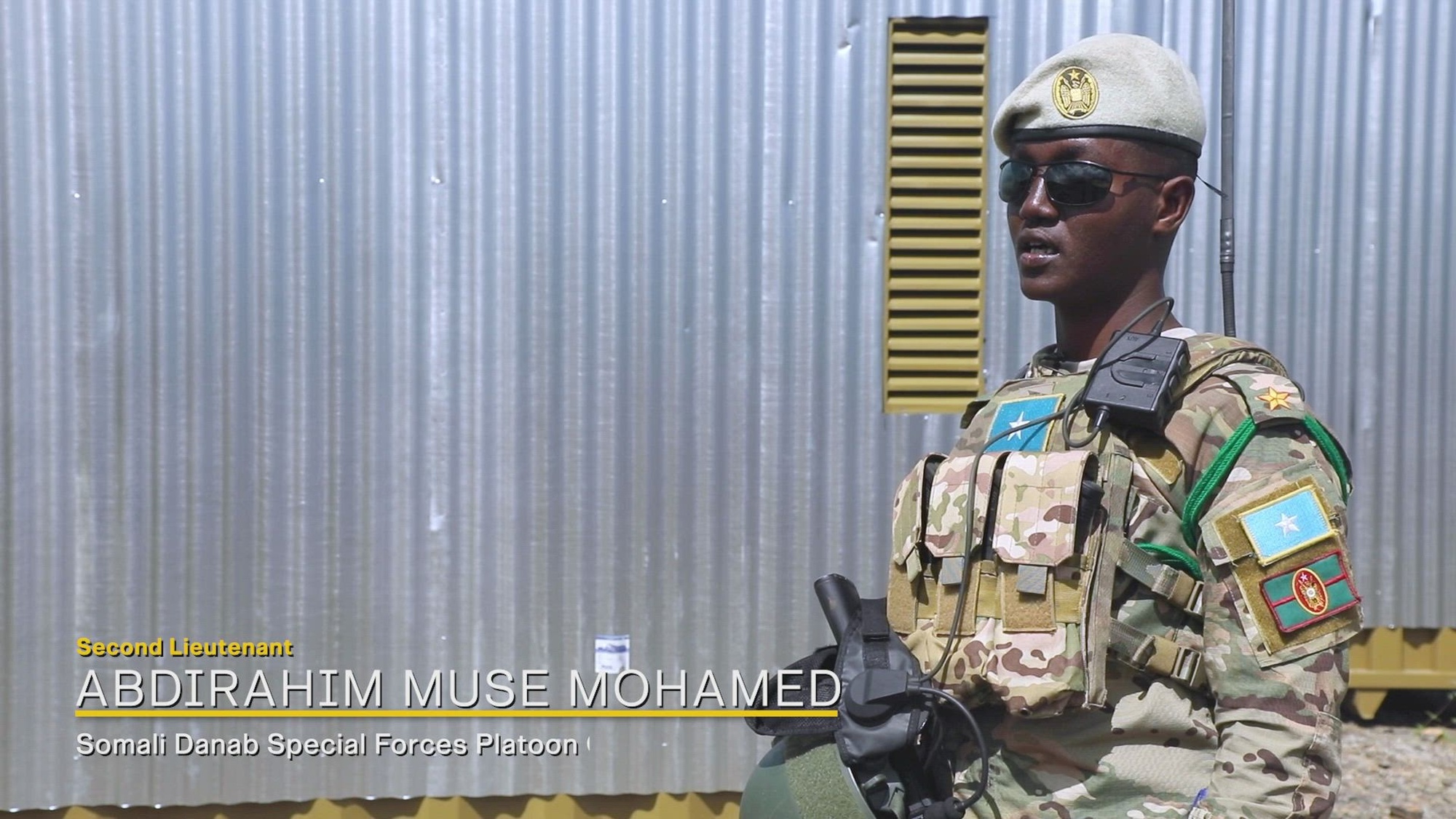 Somali Danab Special Forces Platoon Commander Second Lieutenant Abdirahim Muse Mohamed discusses the benefits of training with the U.S. Army during Justified Accord 2024. Justified Accord 2024 is U.S. Africa Command's largest exercise in East Africa, running from February 26 - March 7. Led by U.S. Army Southern European Task Force, Africa (SETAF-AF), and hosted in Kenya, this year's exercise will incorporate personnel and units from 23 nations. This multinational exercise builds readiness for the U.S. joint force, prepares regional partners for UN and AU mandated missions, and increases multinational interoperability in support of humanitarian assistance, disaster response and crisis response. (U.S. Army video by Sgt. Alisha Grezlik)
