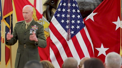 U.S. Marine Corps couple share promotion ceremony.