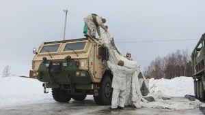 Exercise Nordic Response 24: U.S. Marines with Combat Logistics Battalion 6 conduct joint convoy operations with Norwegian soldiers