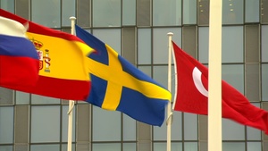Accession of Sweden: Swedish flag raised at NATO Headquarters (B-ROLL)