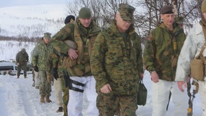 Assistant Commandant and Sergeant Major of the U.S. Marine Corps and Chief of Defense of Norway visit 1st Battalion, 2nd Marine Regiment during Nordic Response 24 in Norway (B-roll)