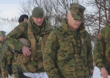 Assistant Commandant and Sergeant Major of the U.S. Marine Corps and Chief of Defense of Norway visit 1st Battalion, 2nd Marine Regiment during Nordic Response 24 in Norway (B-roll)
