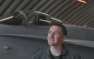 U.S. Marine Corps Maj. Matthew Andrews with Marine Fighter Attack Squadron (VMFA) 312 speaks on distributed aviation operations in Finland
