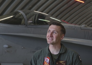 U.S. Marine Corps Maj. Matthew Andrews with Marine Fighter Attack Squadron (VMFA) 312 speaks on distributed aviation operations in Finland