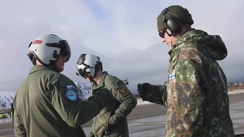 U.S. Marines with VMGR-252 conduct aviation-delivered ground refueling operations with Finnish F/A-18 Hornets