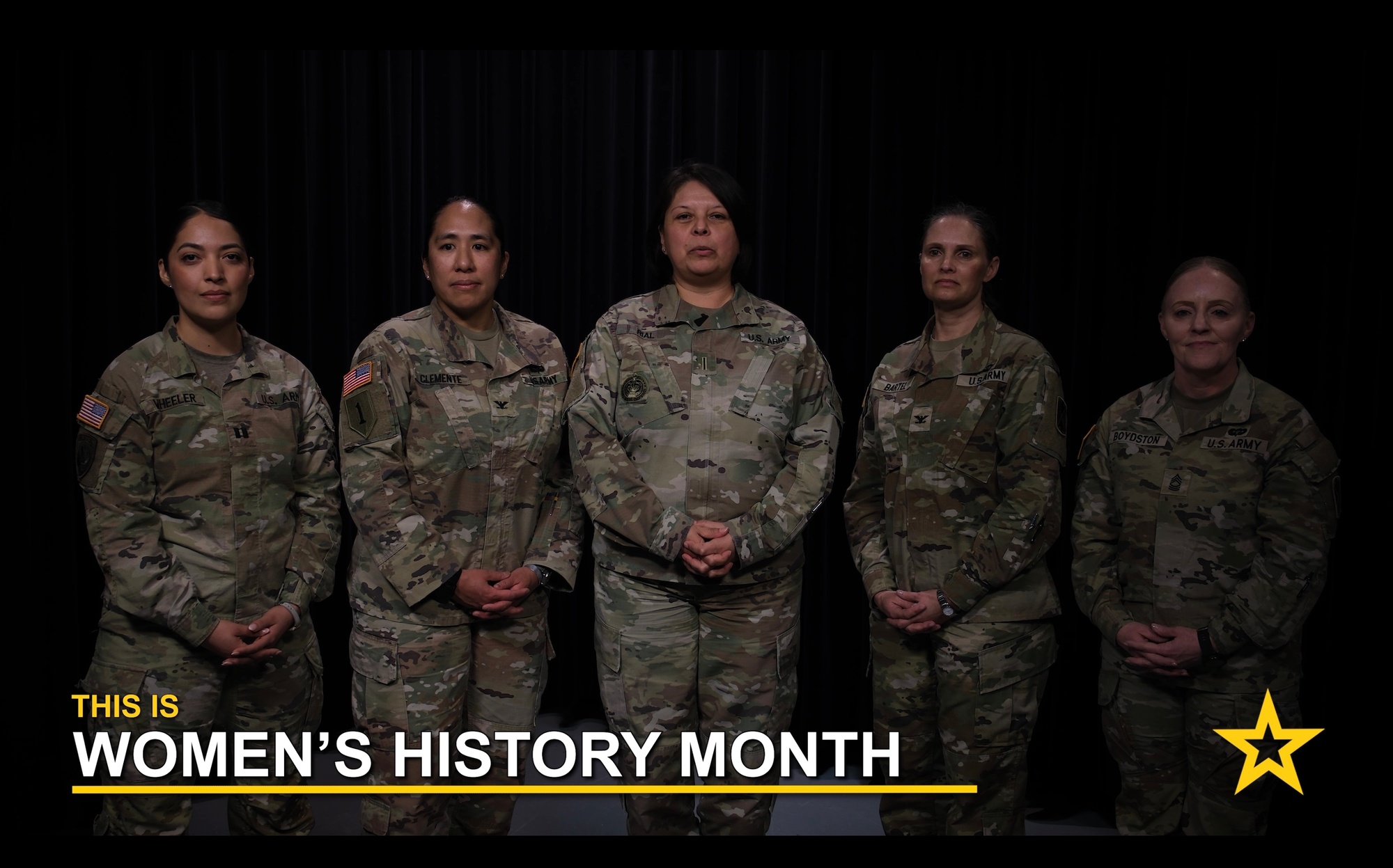 U.S. Army leaders with 10th Army Air and Missile Defense Command explain the history behind women’s history month Mar. 18 in Sembach, Germany. U.S. Army Chief Warrant Officer 5 Araceli Rial, Col. Lisa Bartel, Col. Rosanna Clemente, Capt. Abigail Wheeler, Master Sgt. Marscha Boydston, and Sgt. Yesenia Cadavid explains the importance of Women’s History Month to honor and celebrate the contributions of women 