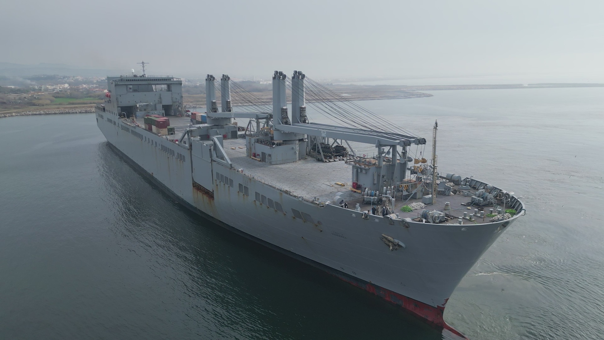 The cargo vessel Leroy A. Mendonica arrives carrying United States Army equipment at the port of Alexandroupolis, Greece, March 2024, in support of the 3rd Armored Brigade Combat Team, 4th Infantry Division’s deployment. The offload occurred during the 3/4 ID ABCT’s nine-month deployment as a rotational troop. The 3/4 ID ABCT was met by several units to include the 839th Transportation Battalion of the 598th Transportation Brigade, 21st Theater Sustainment Command, and host-nation partners who coordinated port operations to ensure 3/4 ID ABCT’s successful arrival and preparation for onward movement into the European theater. 3/4 ID ABCT will play a critical role in its rotational deployment as it trains closely with European partners and allies to defend against threats to the shared security of the region. The deployment of ready, combat-credible U.S. forces to Europe is evidence of the strong U.S. commitment to NATO and Europe. (U.S. Army Photo by Davide Dalla Massara)
