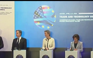 Secretary of State Antony J. Blinken participates in a joint press availability with EU-U.S. Trade and Technology Council Co-Chairs