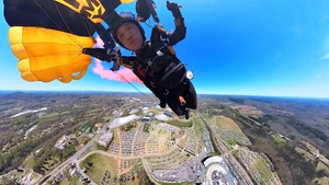 Soldier point-of-view video from parachute jump into Martinsville Motor Speedway ahead of the NASCAR race