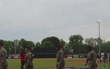 82nd Airborne Div. Chorus and Color Guard attend the opening game for the Fayetteville Woodpeckers