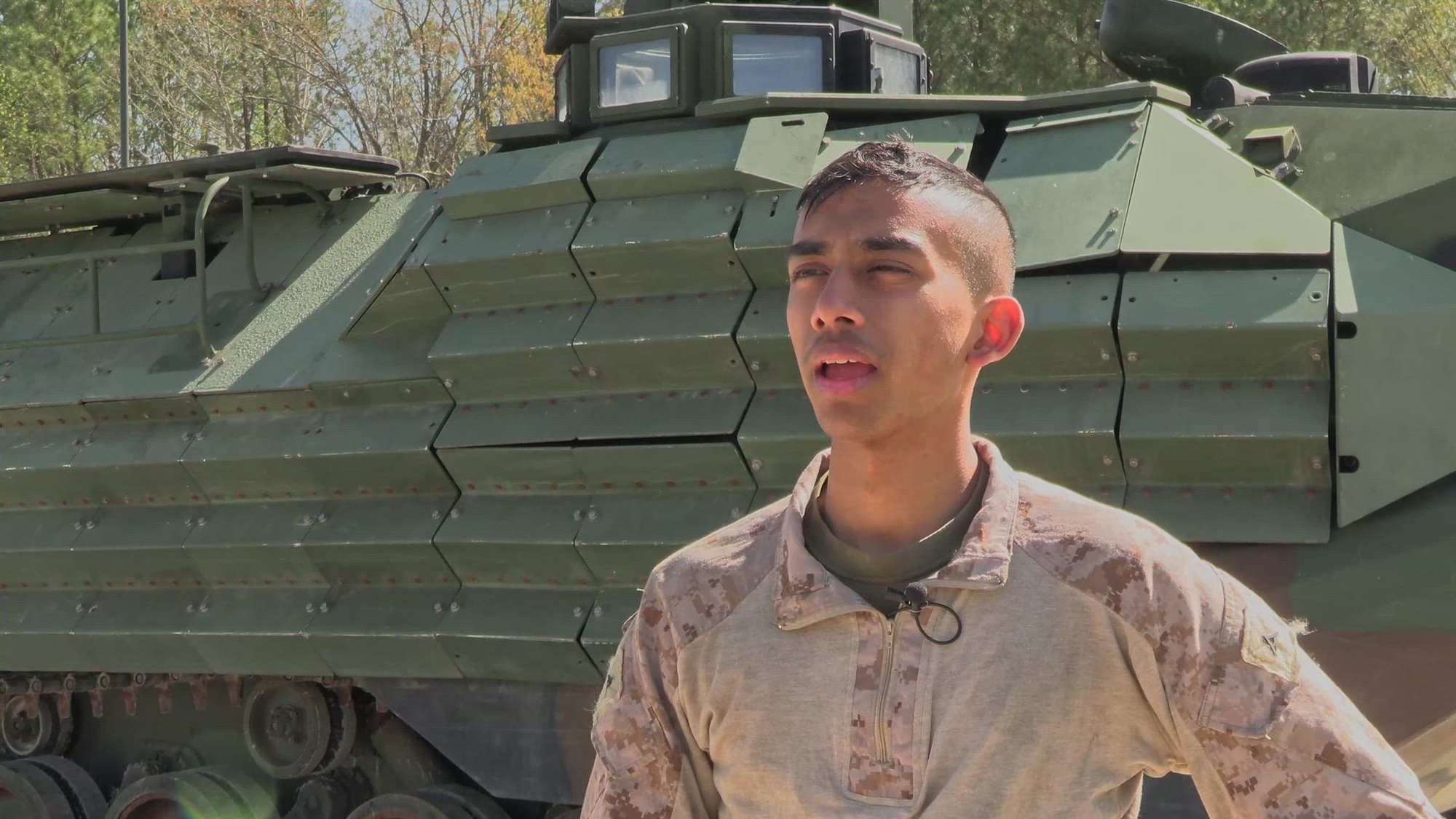 U.S. Marine Corps Lance Cpl. Rohit Satish, an assault amphibious vehicle repairer, Alpha Company, 4th Assault Amphibian Battalion, 4th Marine Division, Marine Forces Reserve, speaks on the crew-level gunnery training exercise conducted by his unit on Fort Barfoot, Virginia, April 3-4, 2024. This training prepared the Marines for this year&#39;s Integrated Training Exercise 4-24, the Marine Corps Reserve&#39;s premier annual training event held at the Marine Corps Air-Ground Training Center, Twentynine Palms, California. ITX provides Marines with the opportunity to qualify on critical skill sets necessary for mission success.