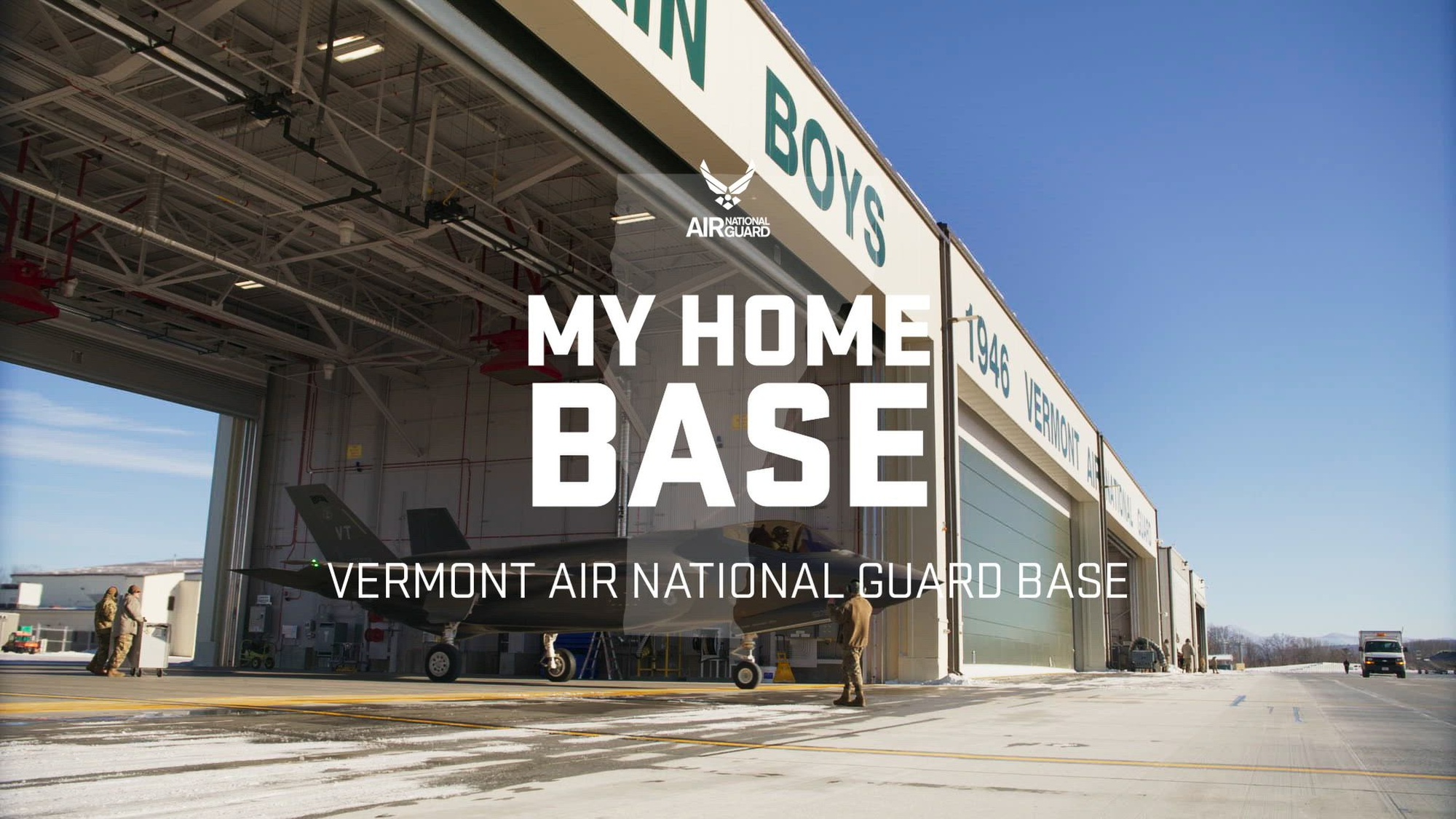Video of SrA Emily Sorrell giving a unique tour of the 158th Fighter Wing in "My Home Base." Explore the area of South Burlington, VT, as she takes you inside the base to see the iconic F-35s, critical sections like Security Forces, and stunning local spots like a nearby apple orchard and the scenic waterfront. 