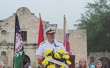 Rear Adm. Walter Brafford speaks to the vital role the Texas Navy had in the state’s road to independence.