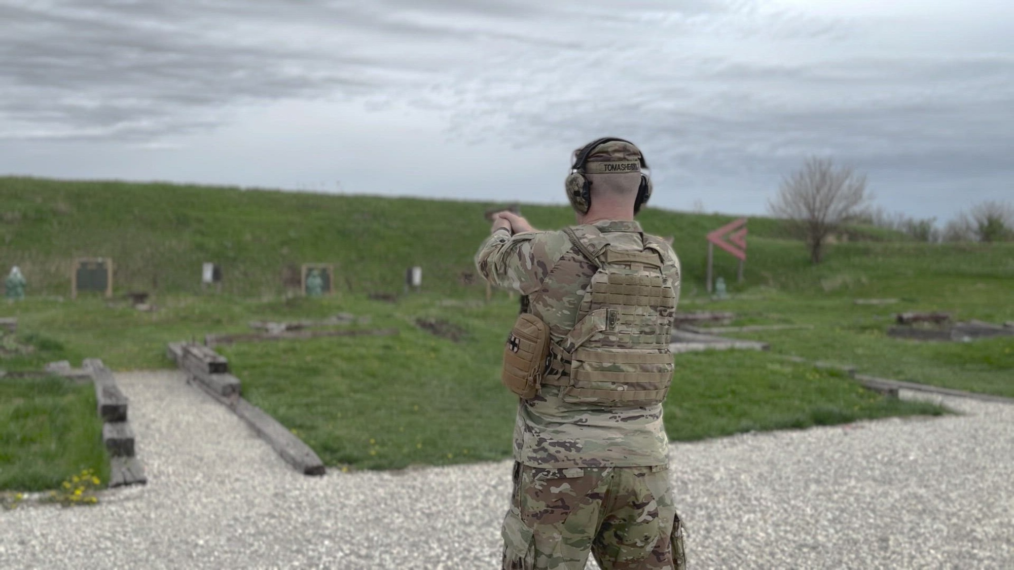 Force Protection Soldiers, that conduct Armed Guard details for the Headquarters and Headquarters Company, 85th U.S. Army Reserve Support Command, conducted their M17 weapons qualification, at Marseilles Training Center, April 18, 2024. 
(U.S. Army Reserve video by Staff Sgt. Erika Whitaker)