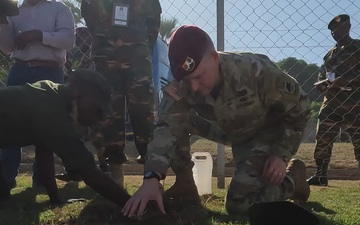 Broll: US Army Maj. Gen. Todd R. Wasmund plants tree at African Land Forces Summit in Zambia
