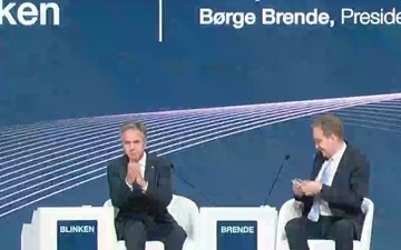 Secretary Blinken participates in a conversation with World Economic Forum President Børge Brende
