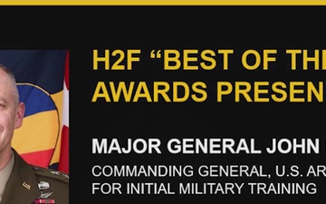 Maj. Gen. John Kline and the 17th Sergeant Major of the Army, Michael Weimer, present the 2024 H2F Best in Class awards during the Holistic Health and Fitness Symposium
